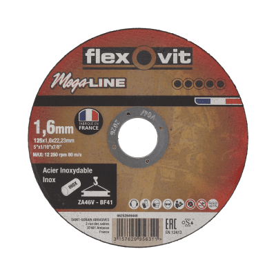 Steel & stainless steel flat ultra thin cutting disc 125x1.6x22.23mm Flexovit MEGA-LINE