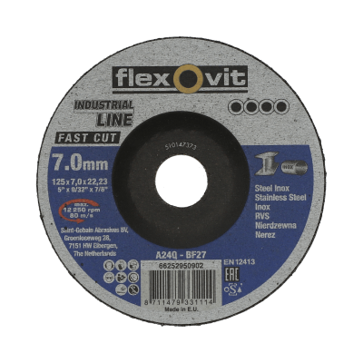 66252950902 Grinding wheel Angle Grinder Flexovit FAST CUT METAL INOX 125x7x22,23mm