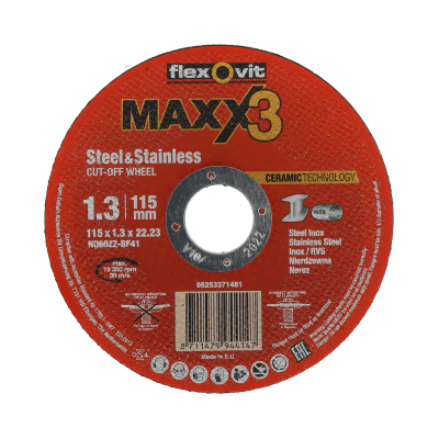 66253371481 Flat cutting off wheel Angle Grinder Flexovit MAXX 3-METAL INOX-115x1.3x22.23