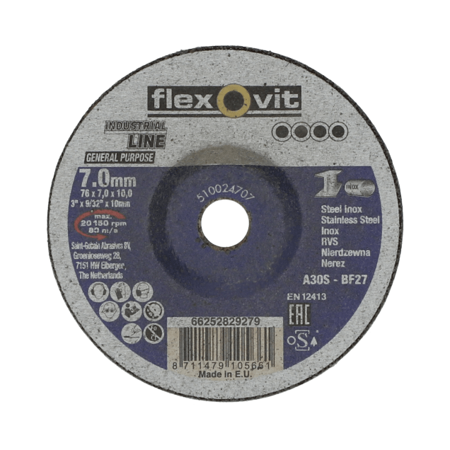 66252829279 Grinding wheel Straight Grinder Flexovit General Purpose METAL INOX 76x7x10