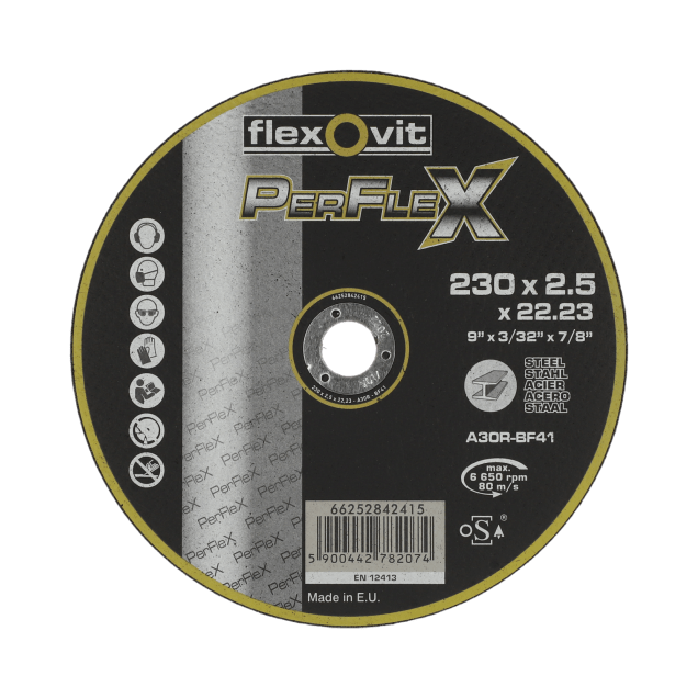 66252842415 Flexovit Flexovit Perflex Metal Cutting Discs 230x2.5x22.23 GRIT 30