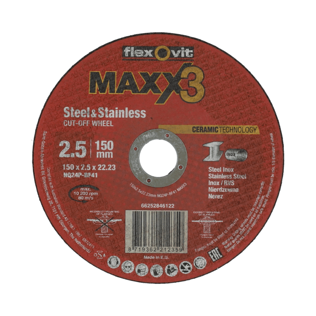 66252846122 Flat cutting off wheel Angle Grinder Flexovit MAXX 3-METAL-150x2.5x22.23