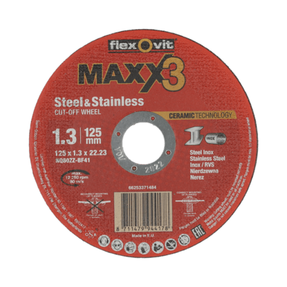 66253371484 Flat cutting off wheel Angle Grinder Flexovit MAXX 3 METAL 125x1.3x22,23mm